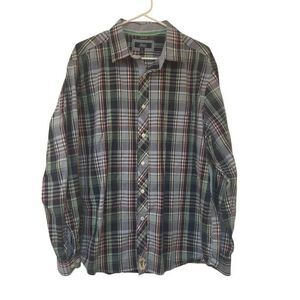 Bass Men's Navy & Pink Plaid Cotton Button Down Long Sleeve Regular Fit Shirt